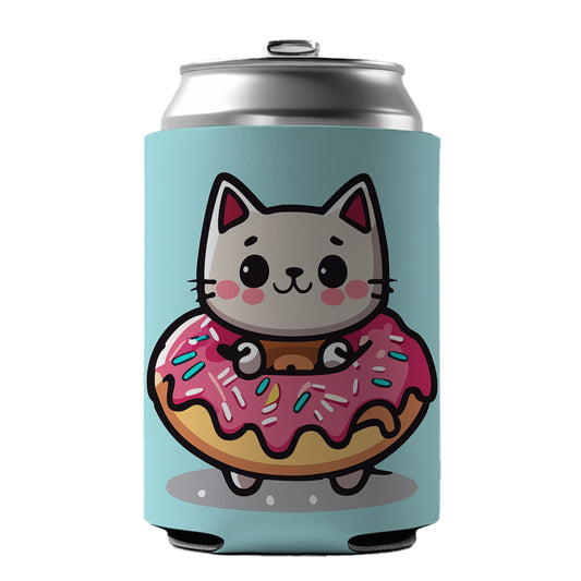 Cat Kawaii Cute in Donut Can Cooler Beer Soda Drink Insulated Holder Sleeve Hugger