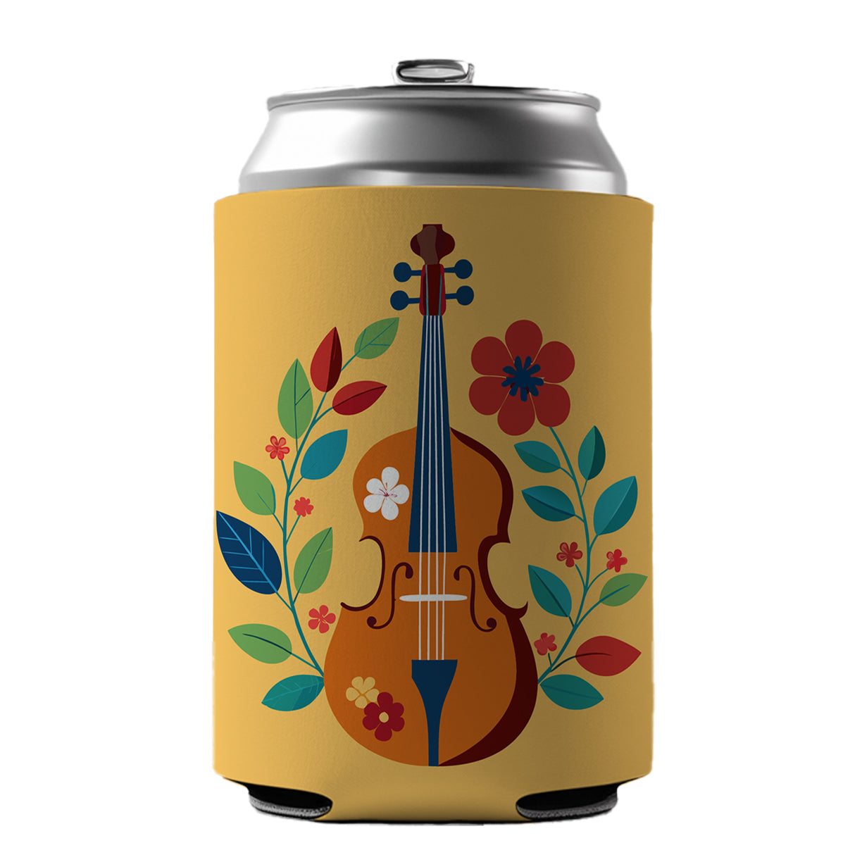 Cello Floral Motif Music Can Cooler Beer Soda Drink Insulated Holder Sleeve Hugger