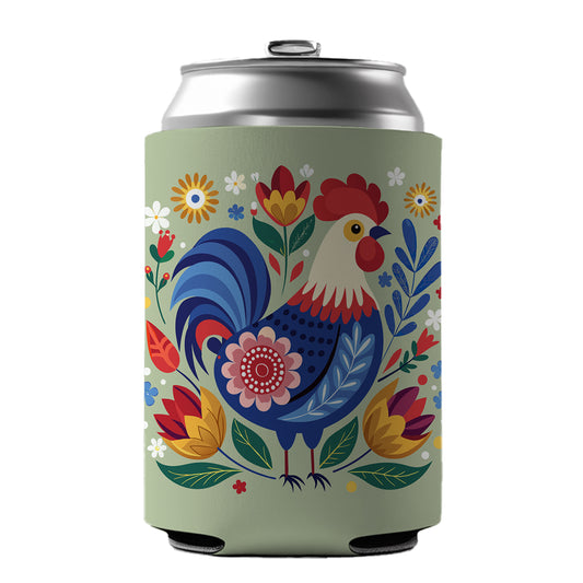 Chicken Rooster Floral Flowers Can Cooler Beer Soda Drink Insulated Holder Sleeve Hugger