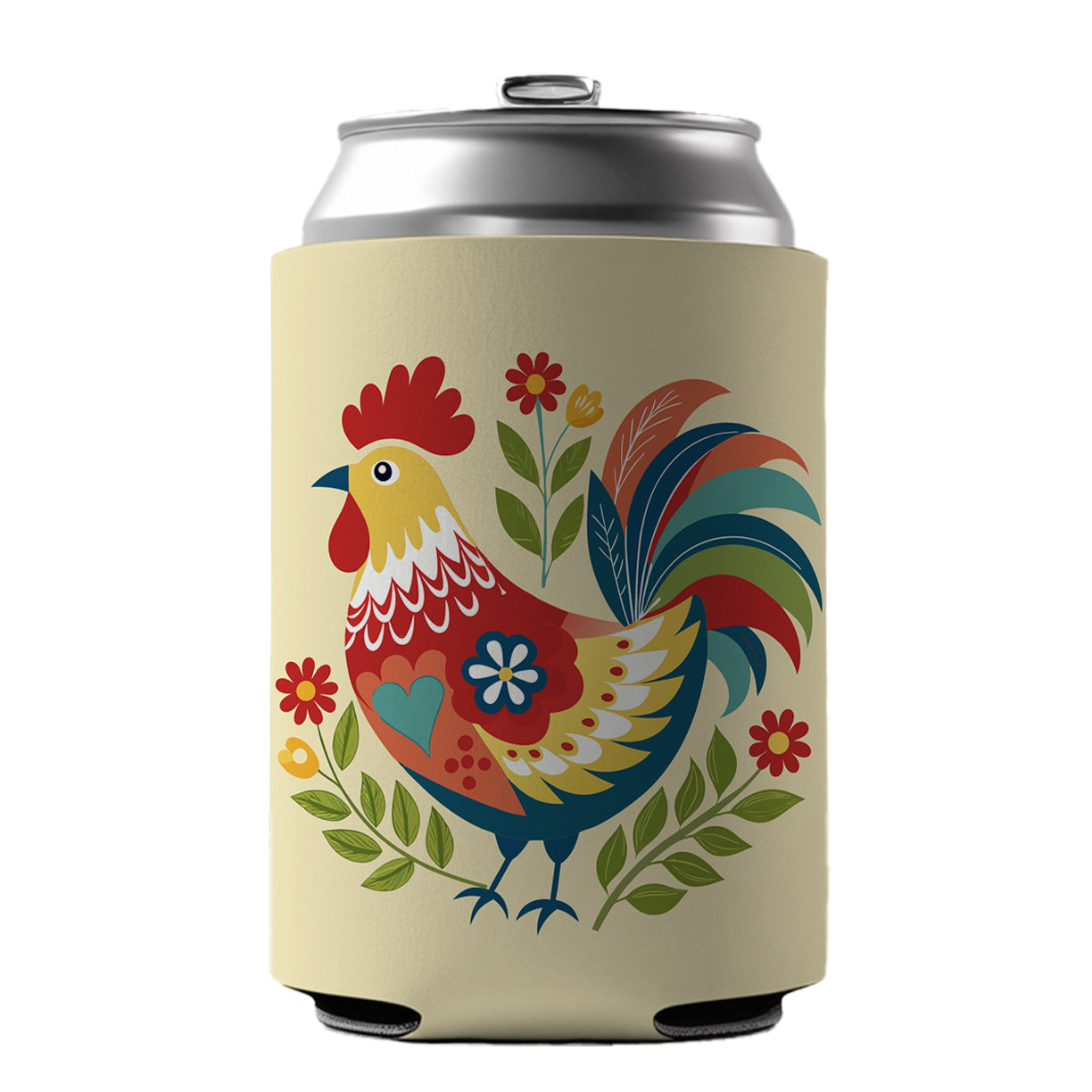 Chicken Rooster Flowers Can Cooler Beer Soda Drink Insulated Holder Sleeve Hugger