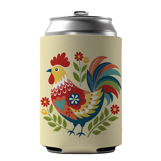 Chicken Rooster Flowers Can Cooler Beer Soda Drink Insulated Holder Sleeve Hugger