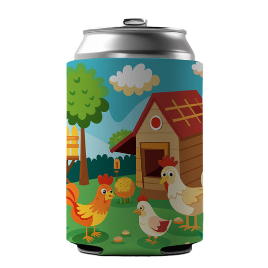 Chickens and Coop Cute Can Cooler Beer Soda Drink Insulated Holder Sleeve Hugger