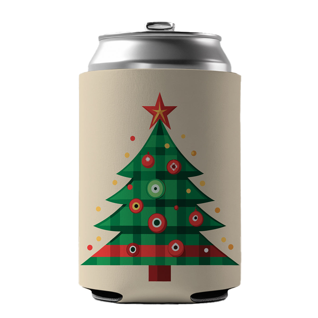 Christmas Tree Plaid Can Cooler Beer Soda Drink Insulated Holder Sleeve Hugger