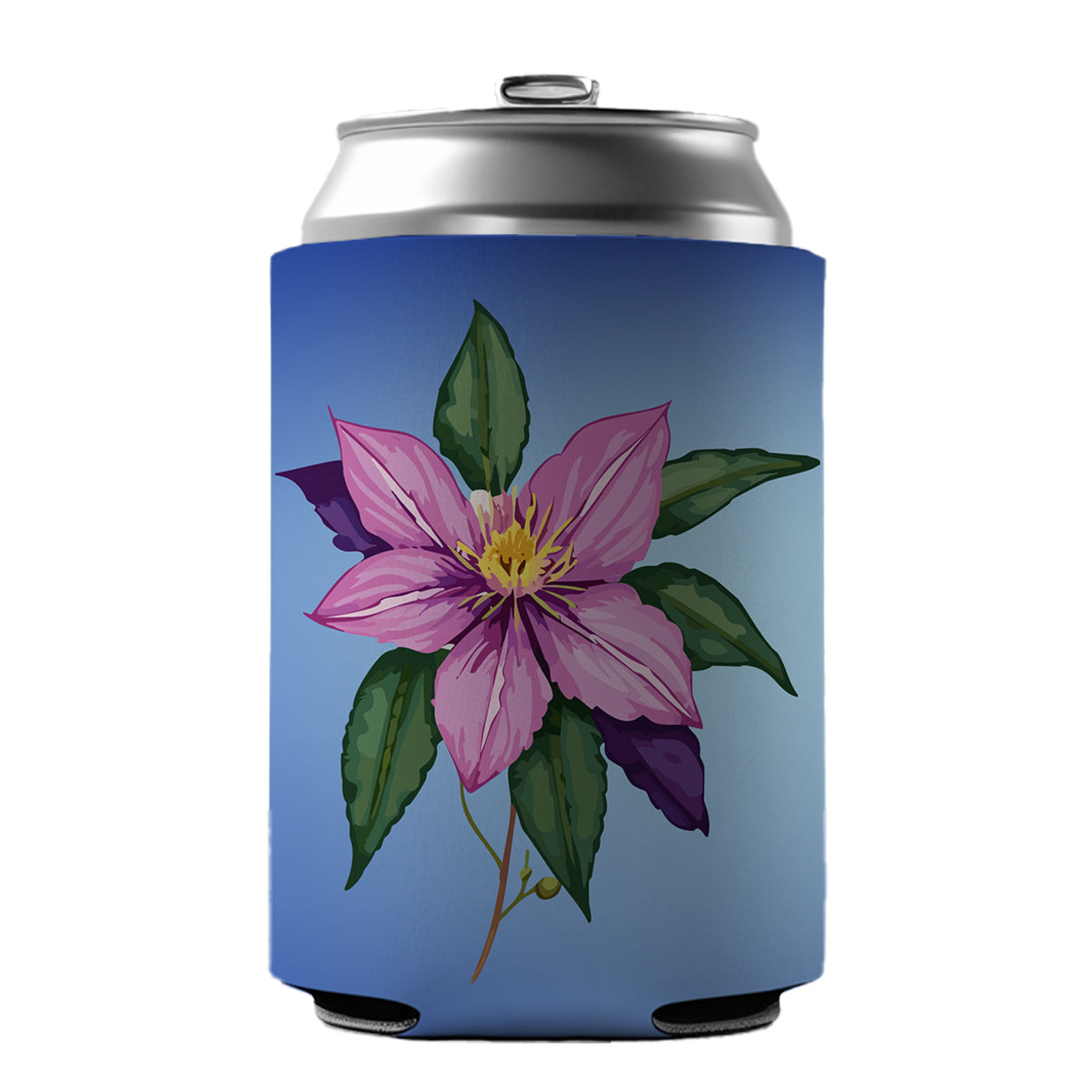 Clematis Flower Purple Watercolor Can Cooler Beer Soda Drink Insulated Holder Sleeve Hugger