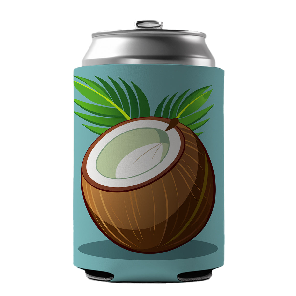 Coconut with Leaves Tropical Fruit Can Cooler Beer Soda Drink Insulated Holder Sleeve Hugger