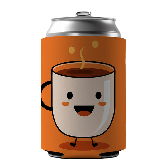 Coffee Mug Cup Smiling Happy Can Cooler Beer Soda Drink Insulated Holder Sleeve Hugger