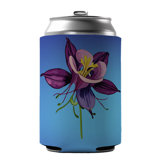 Columbine Flower Watercolor Purple Can Cooler Beer Soda Drink Insulated Holder Sleeve Hugger