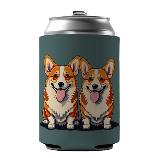Corgis Dog Friends Brother Sister Two 2 Can Cooler Beer Soda Drink Insulated Holder Sleeve Hugger