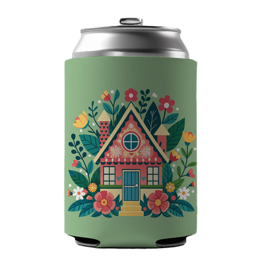 Cottage Core Cuteness Little House Can Cooler Beer Soda Drink Insulated Holder Sleeve Hugger