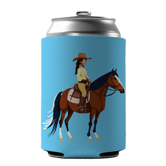 Cowgirl Woman on Horse Can Cooler Beer Soda Drink Insulated Holder Sleeve Hugger