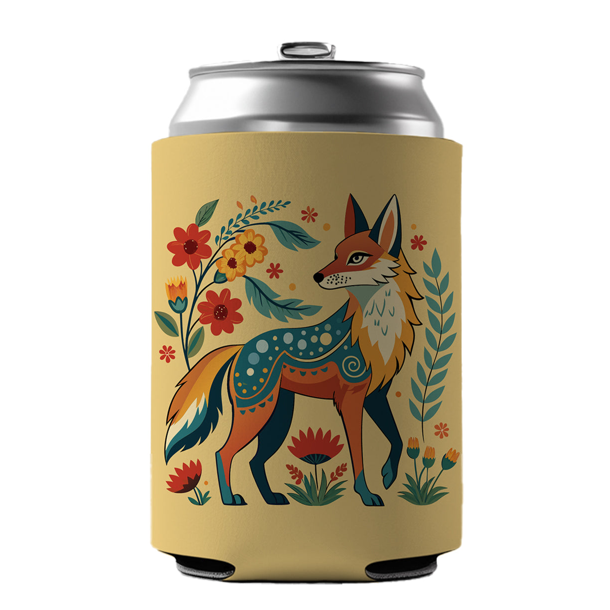 Coyote Floral Flowers Can Cooler Beer Soda Drink Insulated Holder Sleeve Hugger