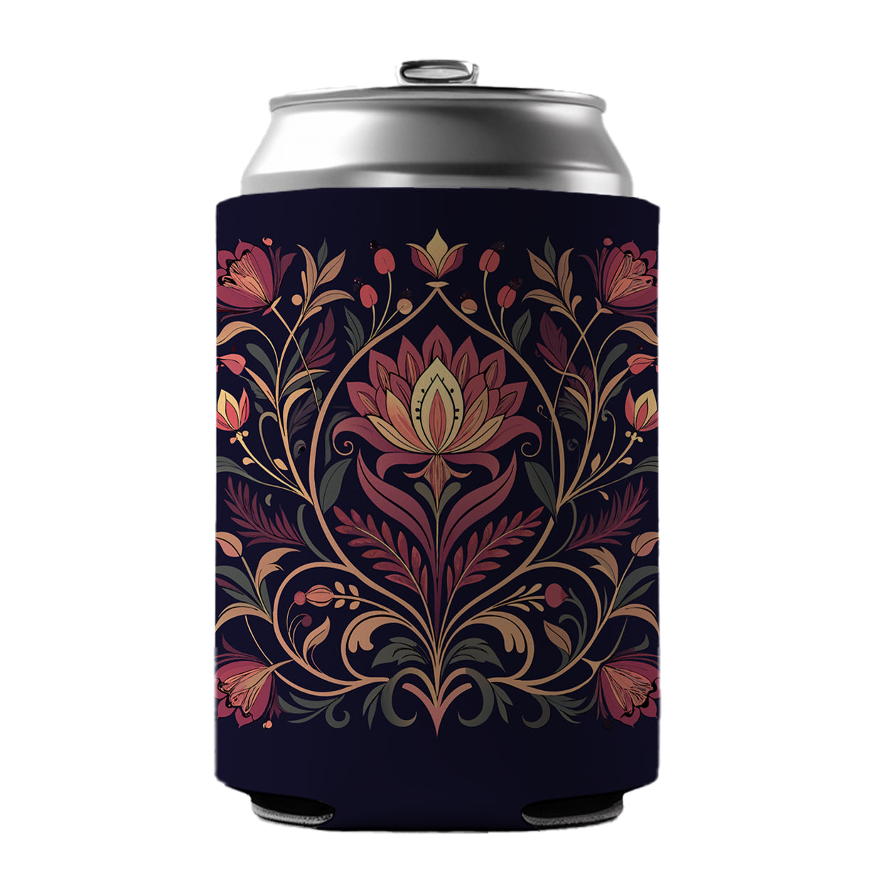Dark Floral Art Nouveau Flowers Elegant Can Cooler Beer Soda Drink Insulated Holder Sleeve Hugger