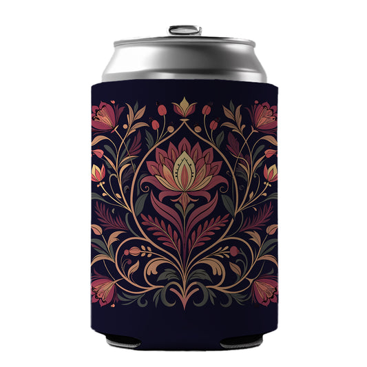 Dark Floral Art Nouveau Flowers Elegant Can Cooler Beer Soda Drink Insulated Holder Sleeve Hugger