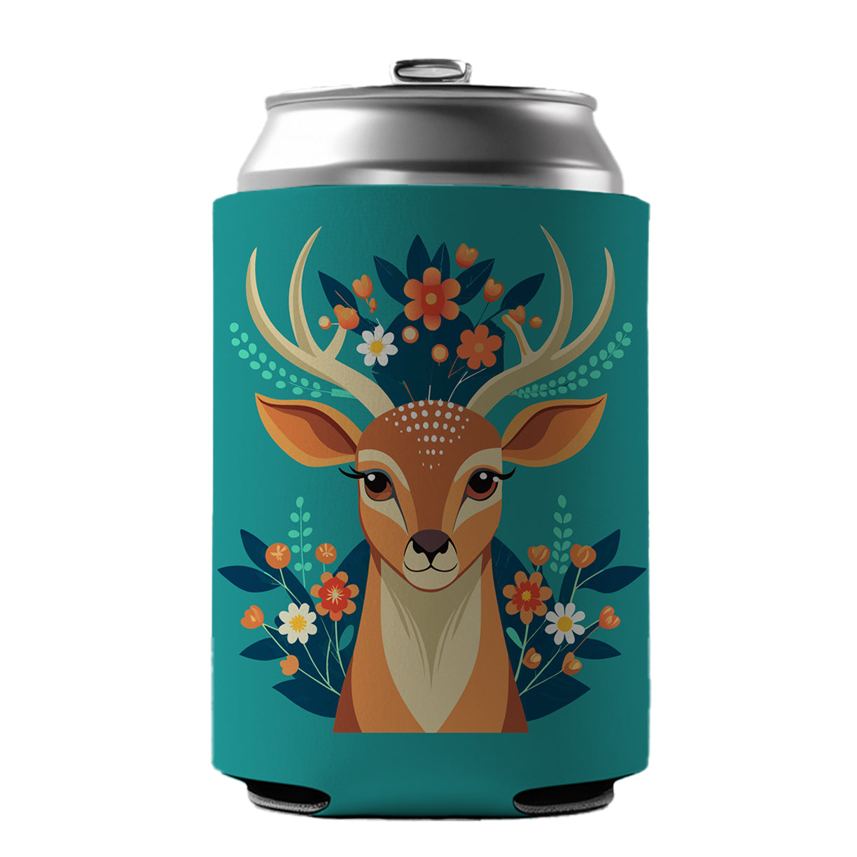 Deer Head Floral Flowers Can Cooler Beer Soda Drink Insulated Holder Sleeve Hugger