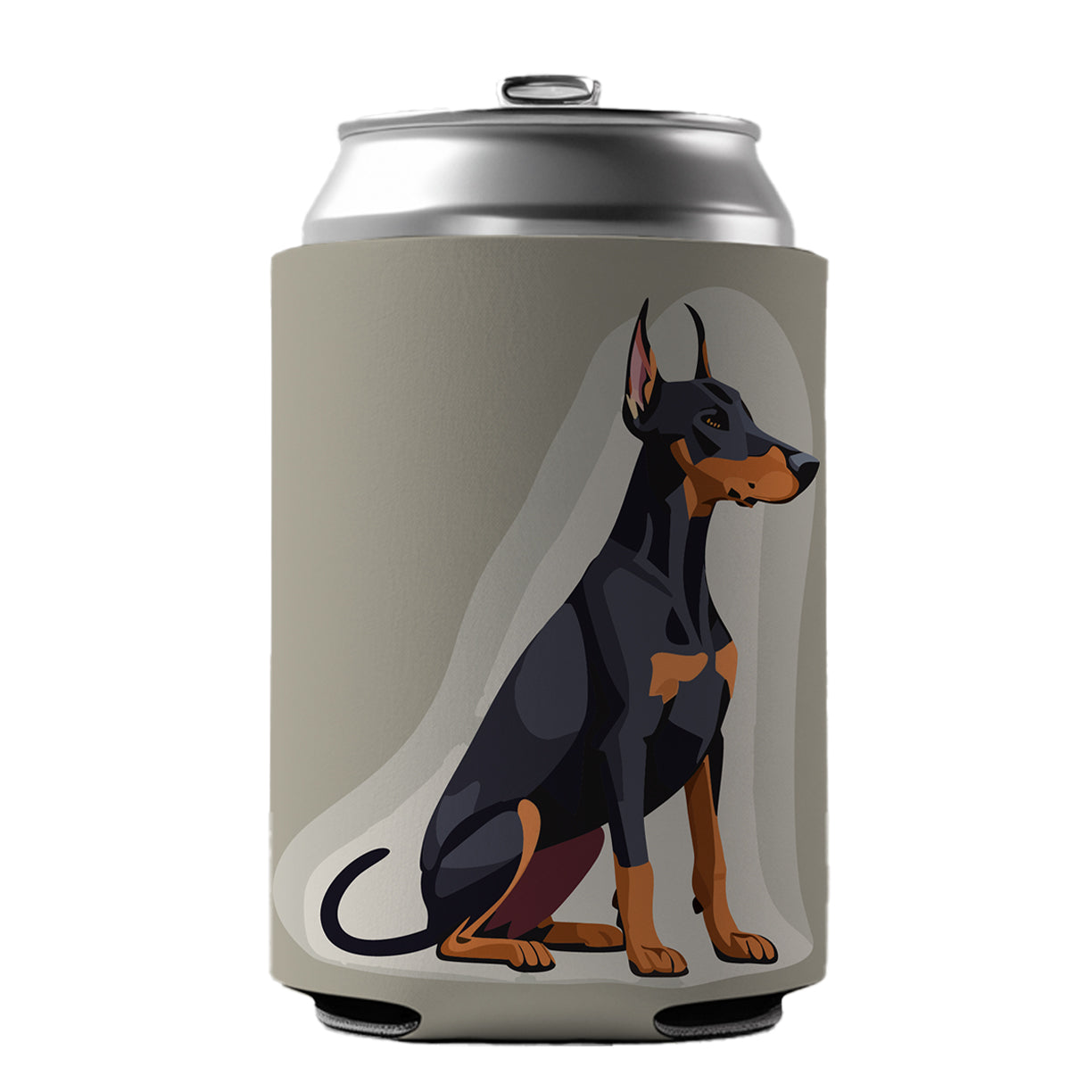 Doberman Dog Sitting Can Cooler Beer Soda Drink Insulated Holder Sleeve Hugger