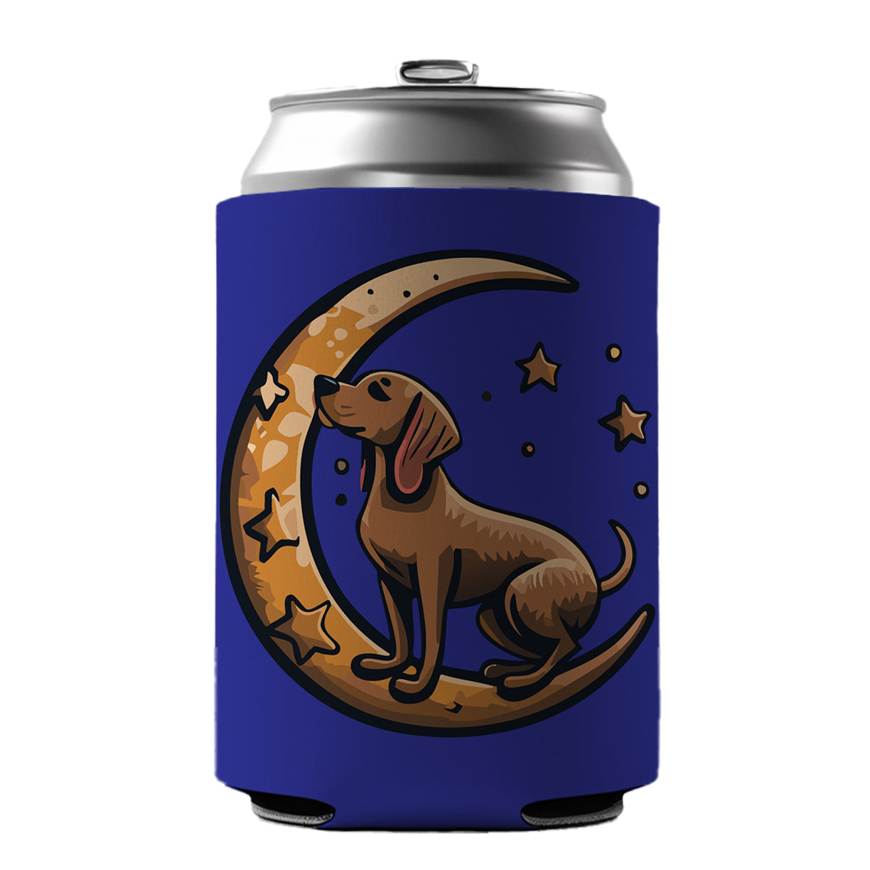Dog on Crescent Moon Stars Cute Can Cooler Beer Soda Drink Insulated Holder Sleeve Hugger