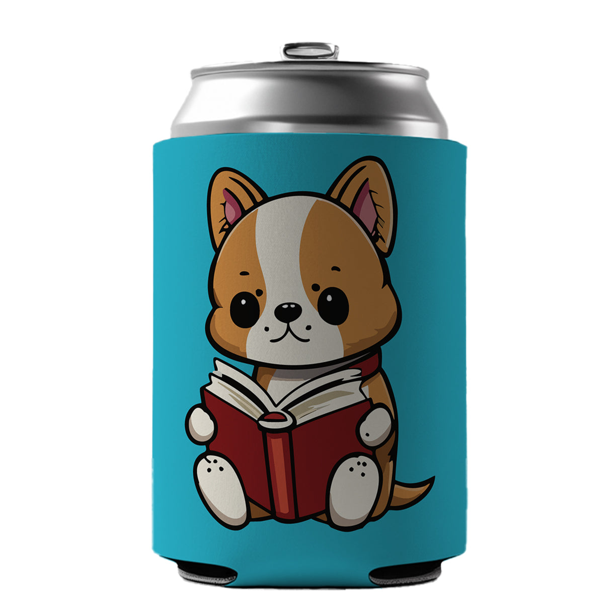 Dog Reading Book Can Cooler Beer Soda Drink Insulated Holder Sleeve Hugger