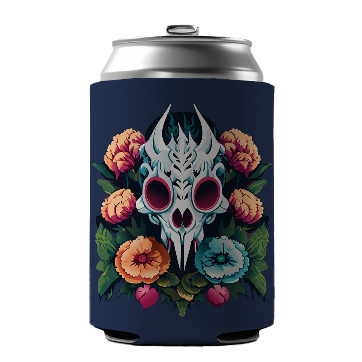 Dragon Skull and Flowers Can Cooler Beer Soda Drink Insulated Holder Sleeve Hugger