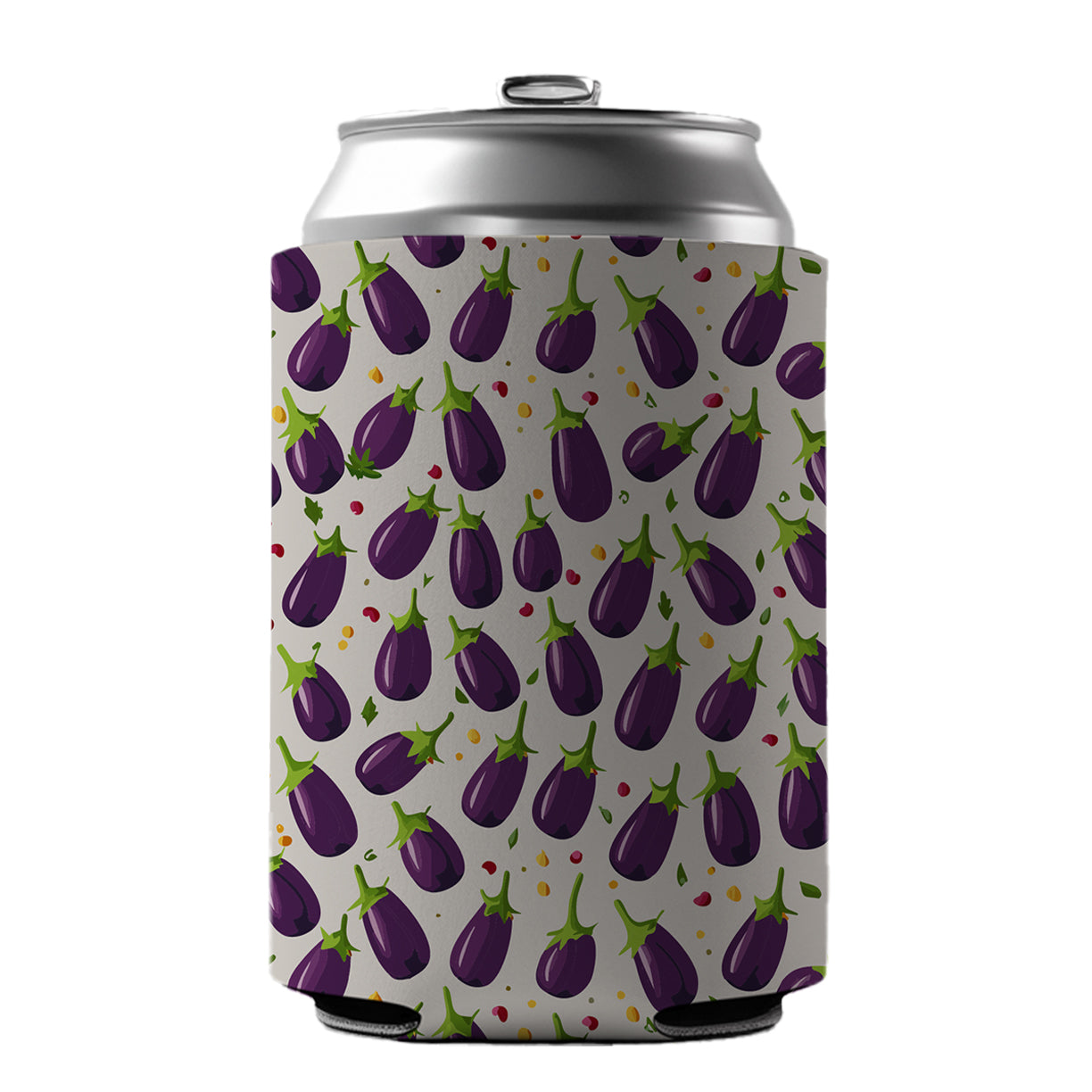 Eggplants Egg Plants Vegetables Scattered Pattern Can Cooler Beer Soda Drink Insulated Holder Sleeve Hugger