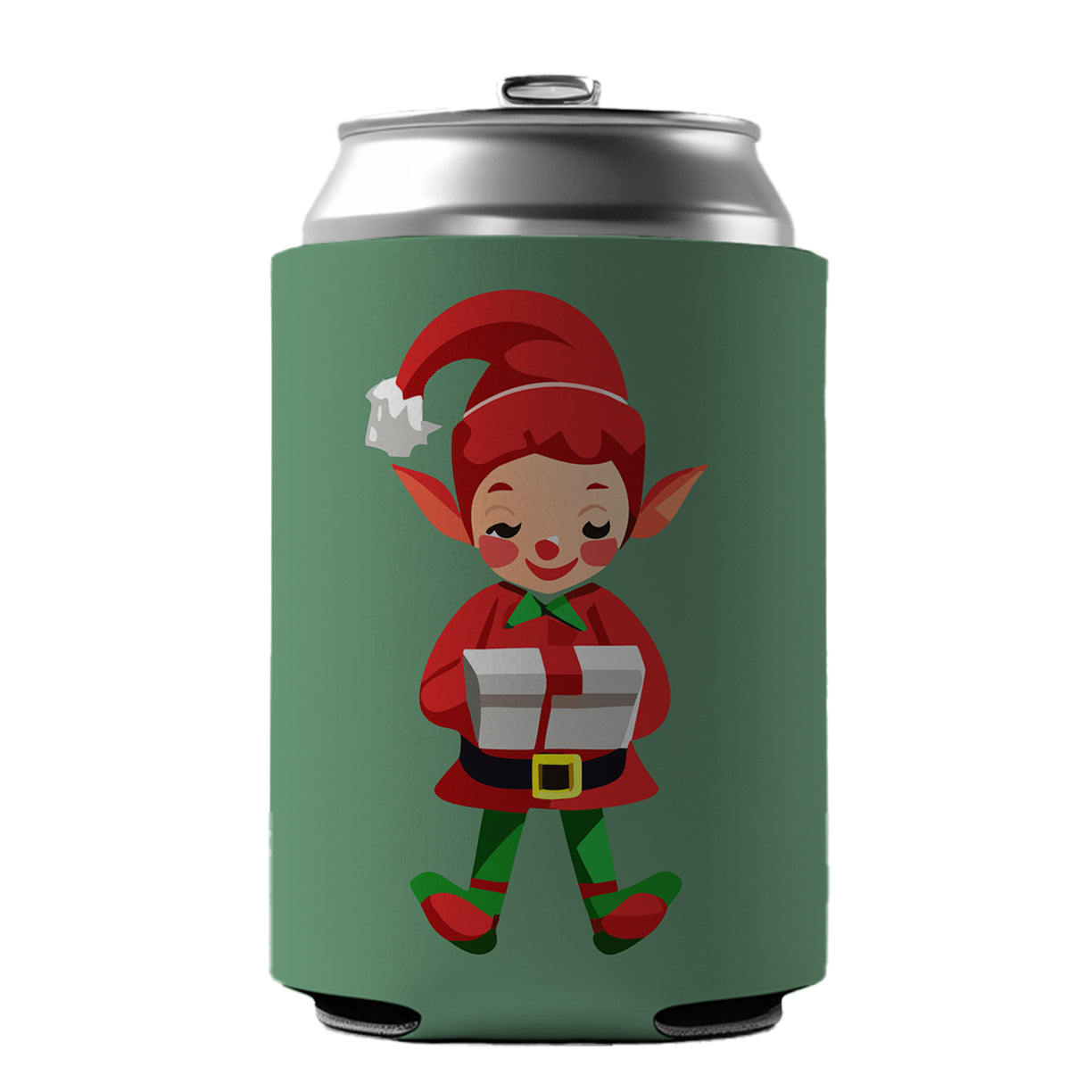 Elf Christmas Opening Present Can Cooler Beer Soda Drink Insulated Holder Sleeve Hugger