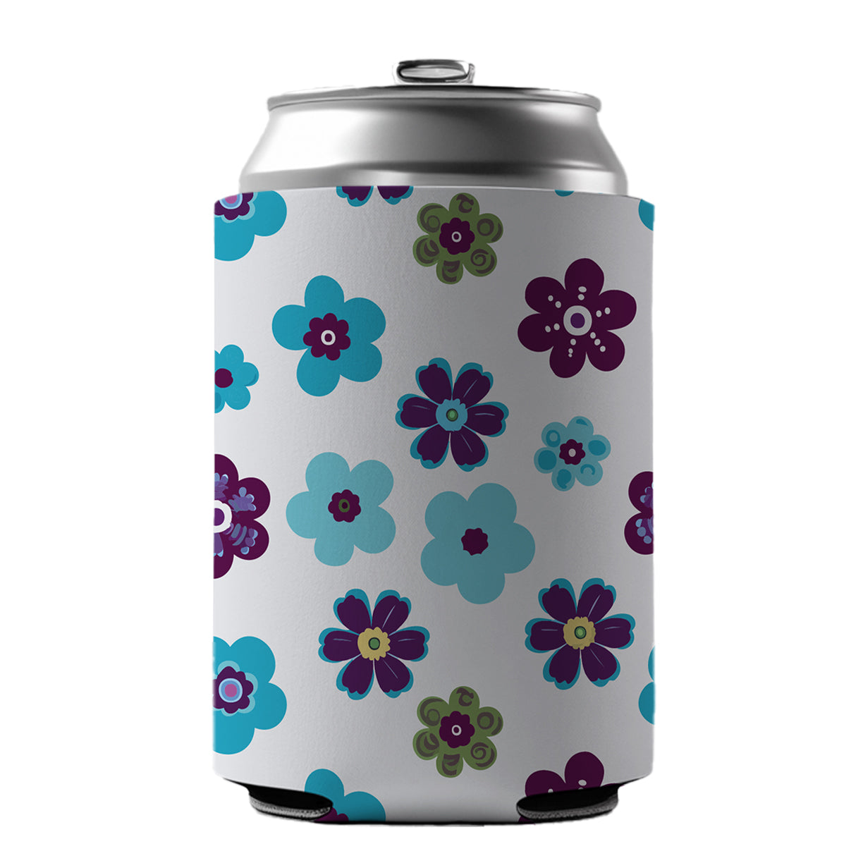 Flowers Blue Purple Cute Pattern Can Cooler Beer Soda Drink Insulated Holder Sleeve Hugger