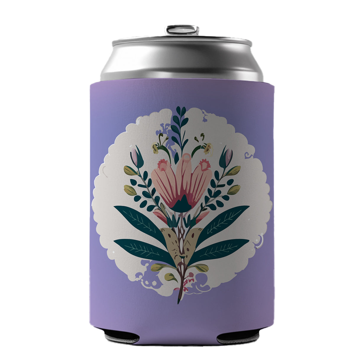 Flowers Floral Motif Bohemian Elegant Wedding Can Cooler Beer Soda Drink Insulated Holder Sleeve Hugger