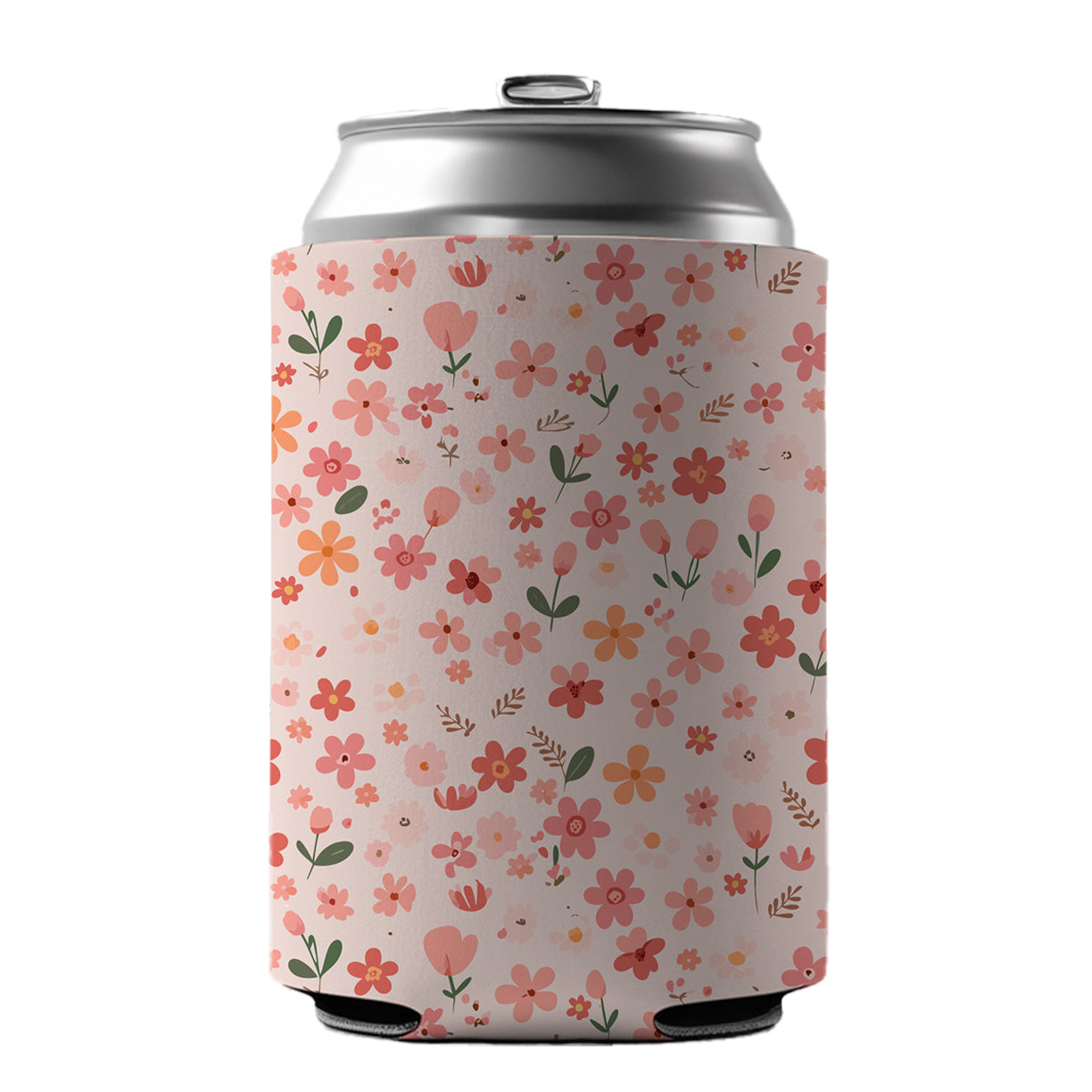 Flowers Peach Pink Cute Pattern Can Cooler Beer Soda Drink Insulated Holder Sleeve Hugger