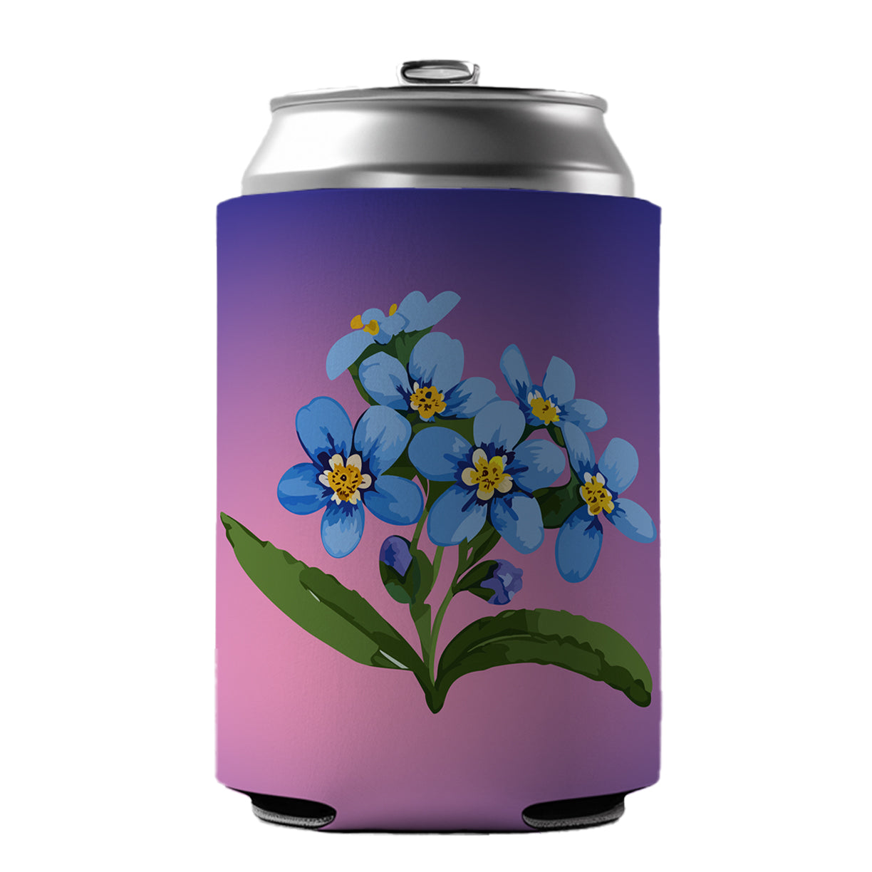 Forget Me Not Flowers Blue Watercolor Can Cooler Beer Soda Drink Insulated Holder Sleeve Hugger