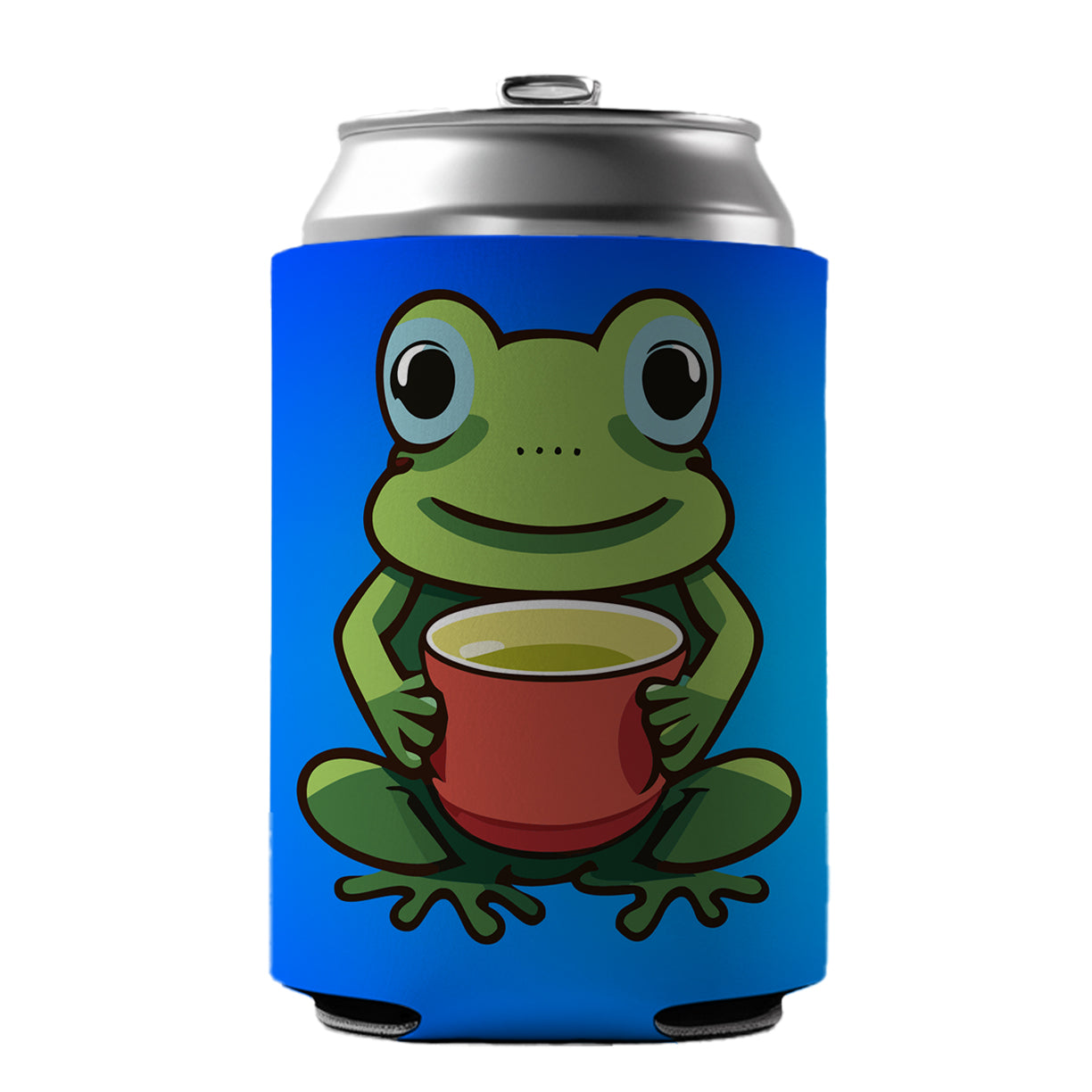 Frog Drinking Tea Funny Can Cooler Beer Soda Drink Insulated Holder Sleeve Hugger
