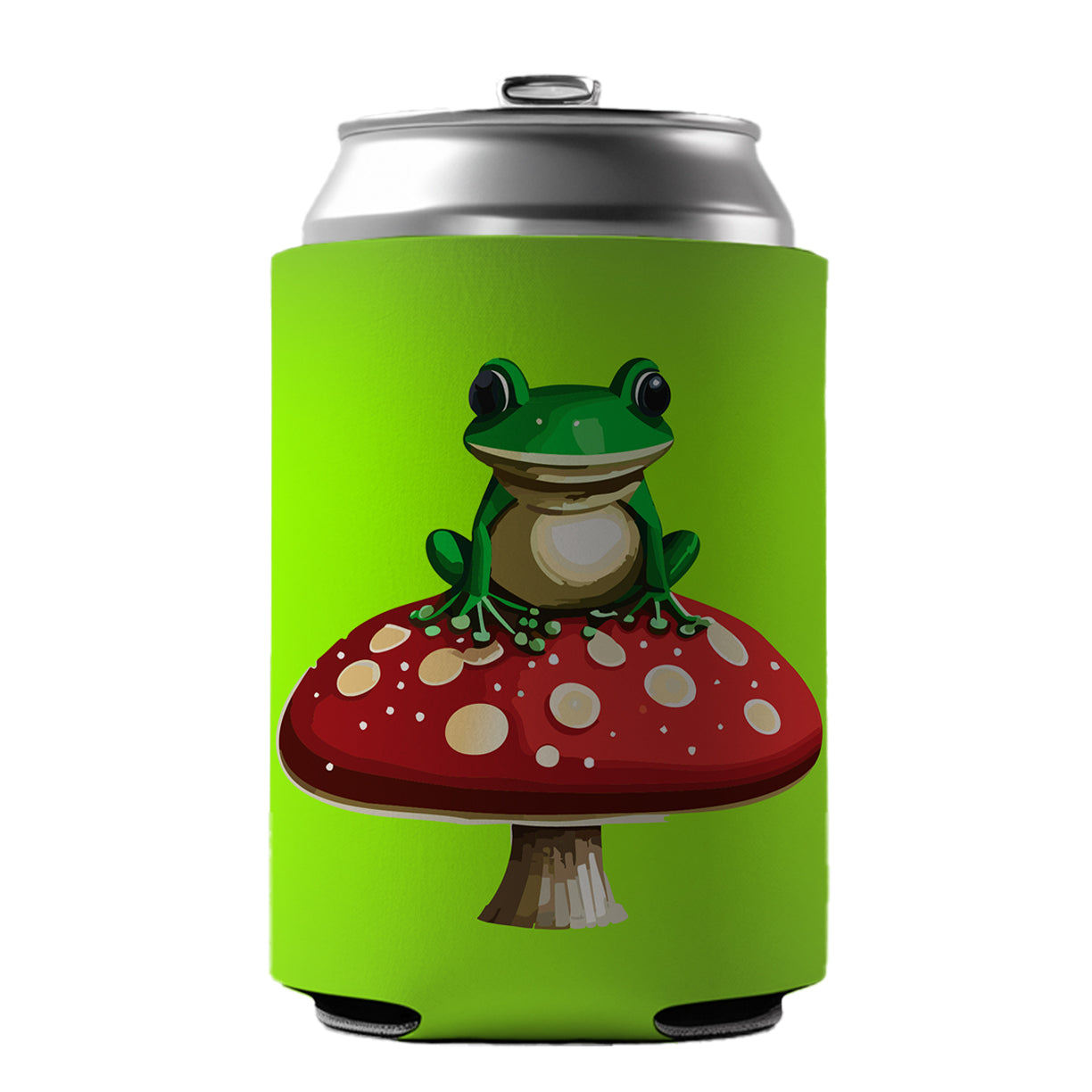 Frog on Red Toadstool Mushroom Can Cooler Beer Soda Drink Insulated Holder Sleeve Hugger