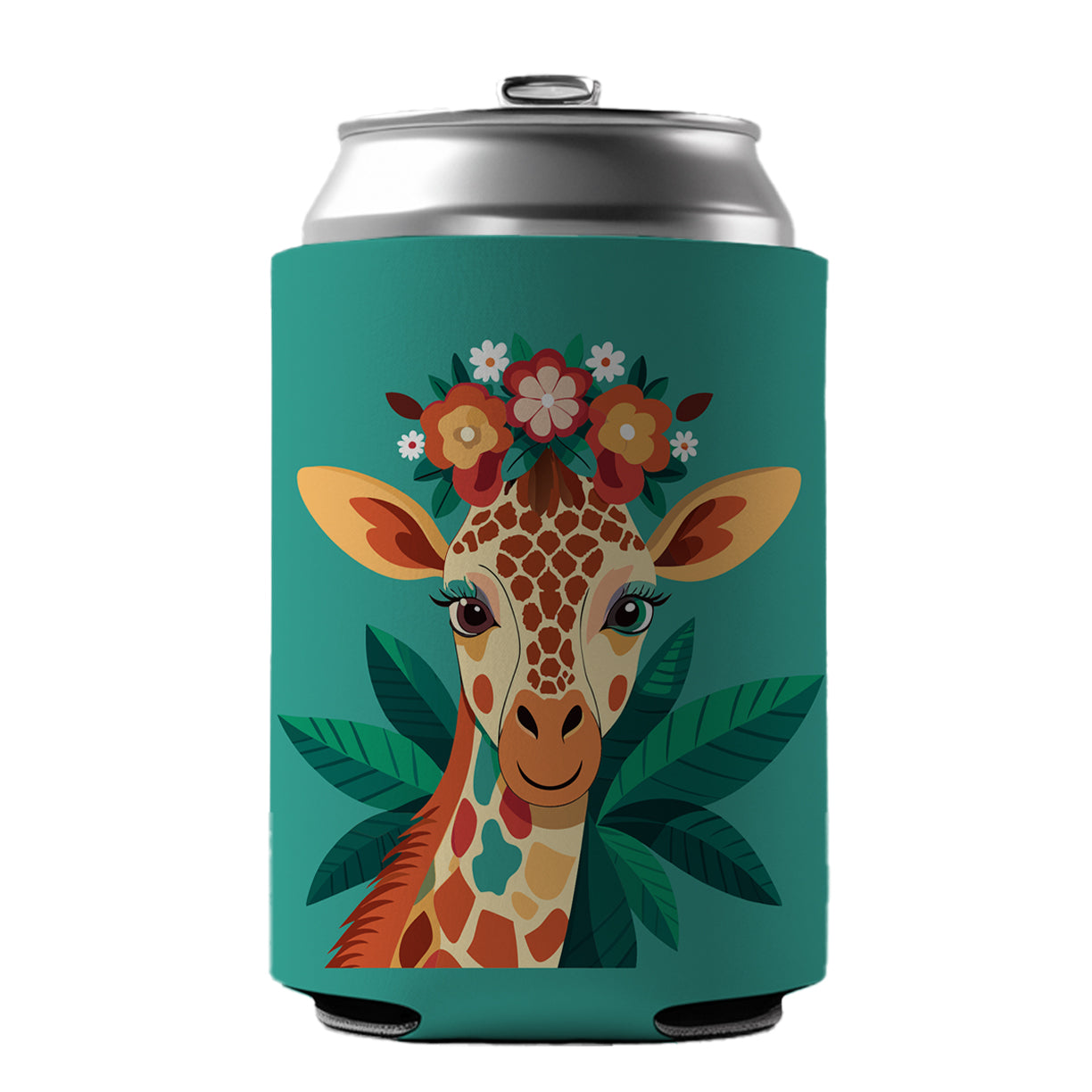 Giraffe Head Floral Flowers Can Cooler Beer Soda Drink Insulated Holder Sleeve Hugger