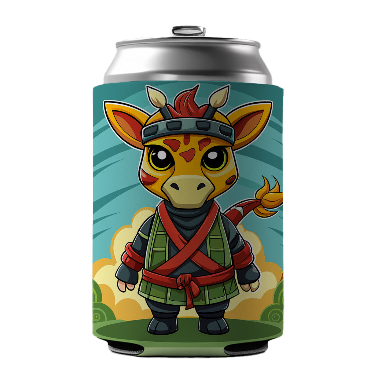 Giraffe Ninja Fighter Funny Can Cooler Beer Soda Drink Insulated Holder Sleeve Hugger