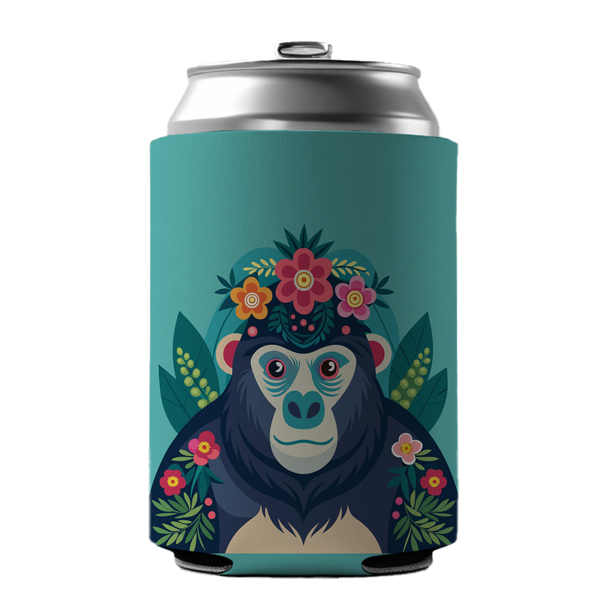 Gorilla Floral Flowers Can Cooler Beer Soda Drink Insulated Holder Sleeve Hugger