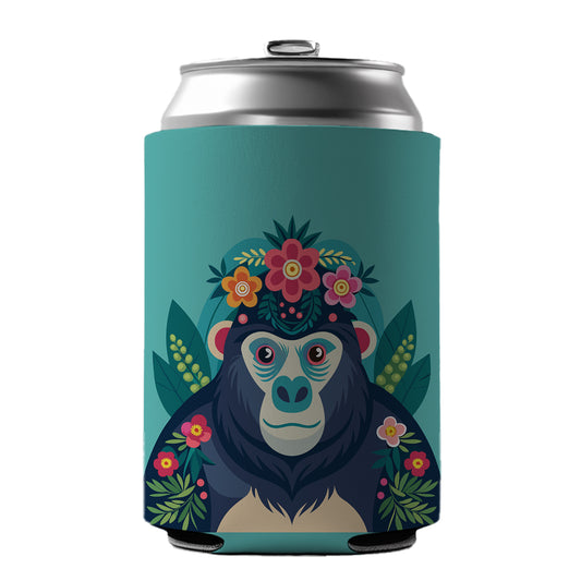 Gorilla Floral Flowers Can Cooler Beer Soda Drink Insulated Holder Sleeve Hugger