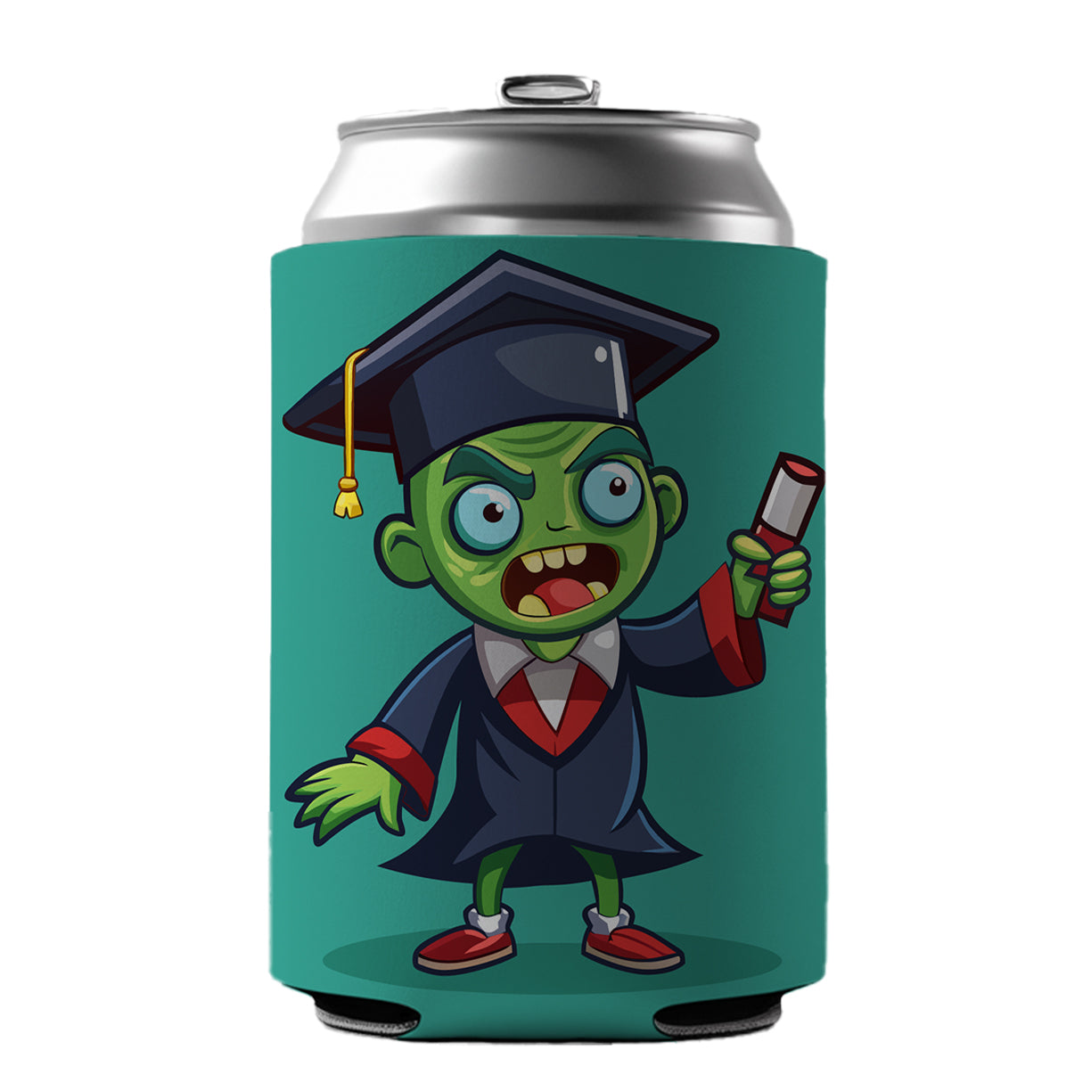 Graduate Zombie Graduation Cartoon Can Cooler Beer Soda Drink Insulated Holder Sleeve Hugger