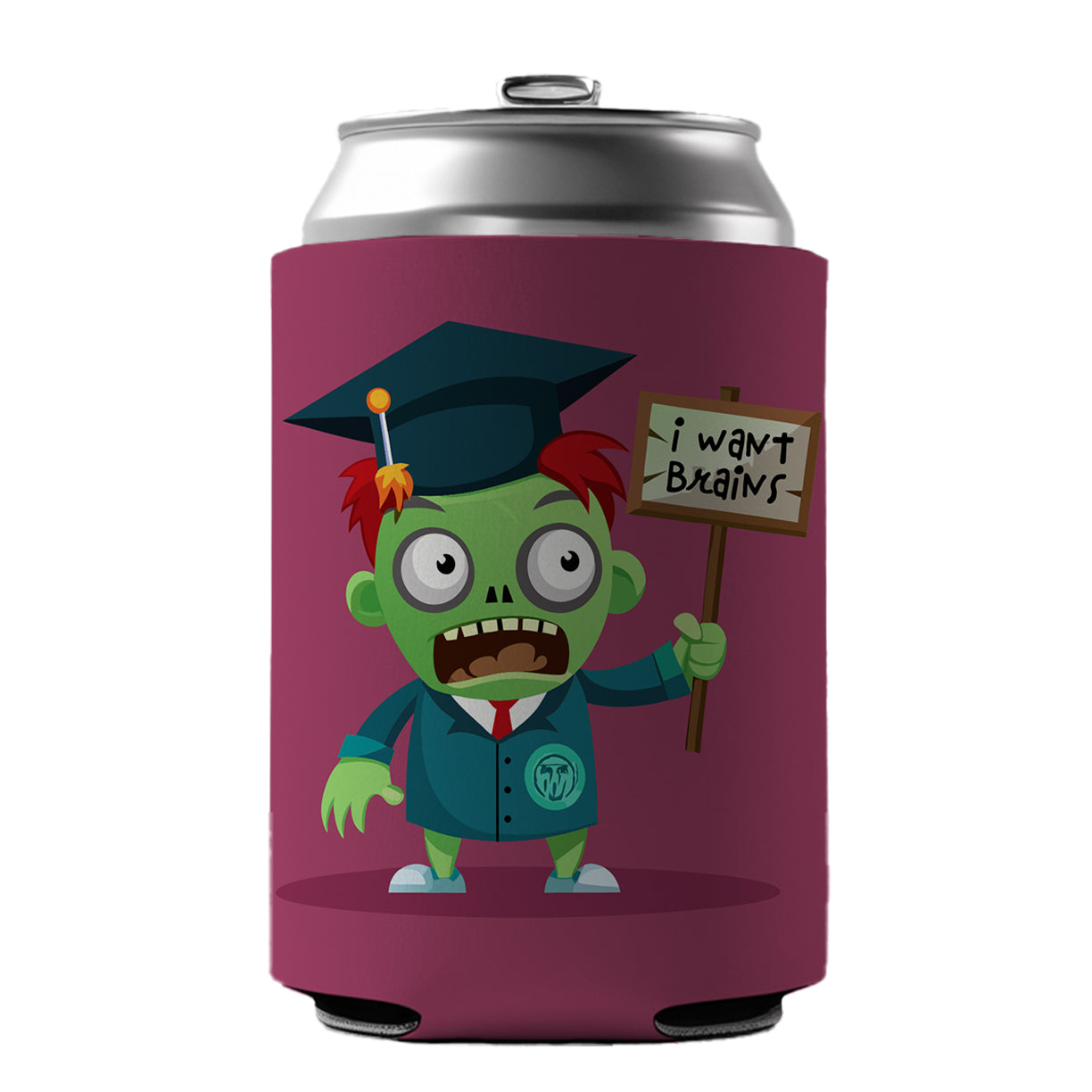 Graduate Zombie Graduation I Want Your Brains Can Cooler Beer Soda Drink Insulated Holder Sleeve Hugger