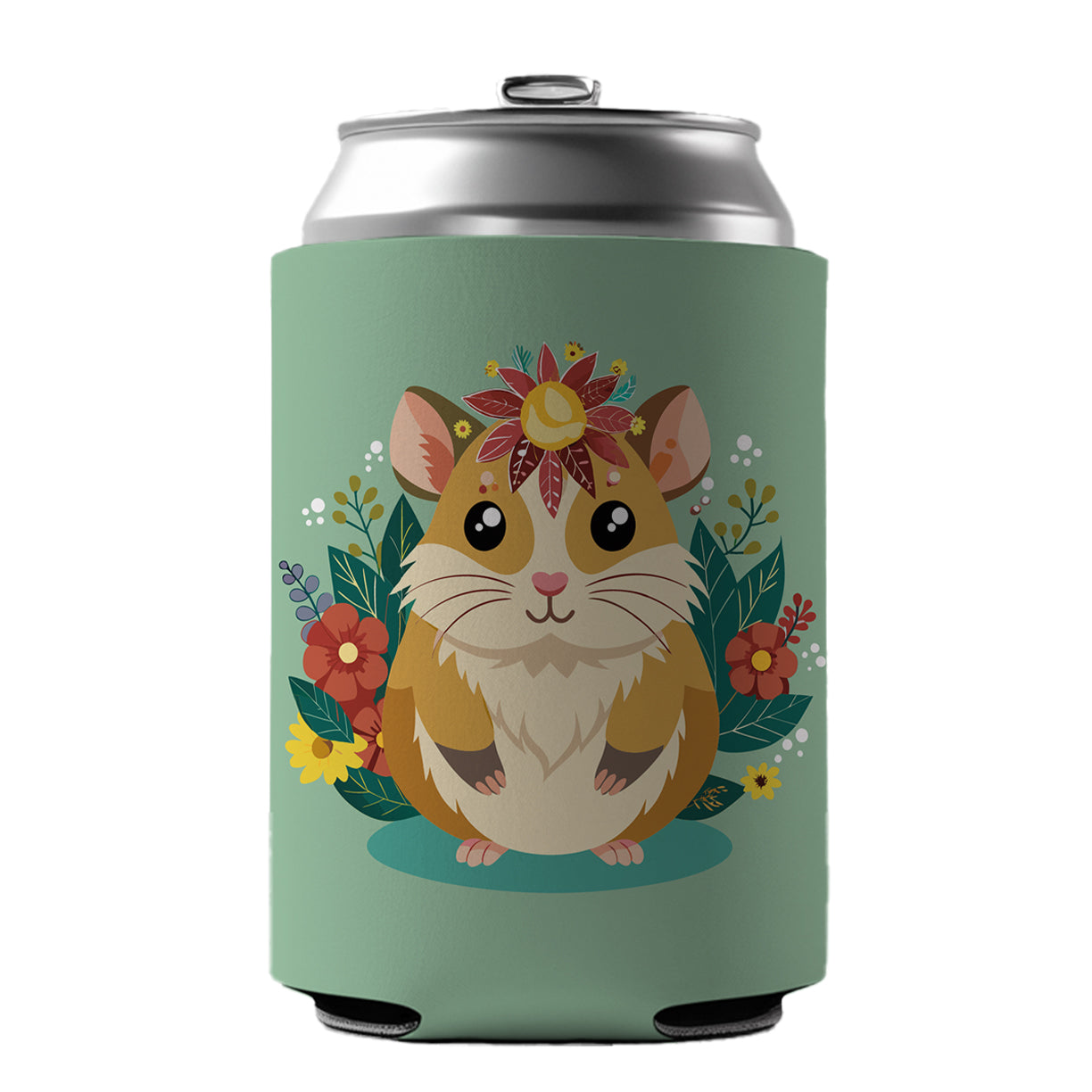Hamster Floral Flowers Can Cooler Beer Soda Drink Insulated Holder Sleeve Hugger