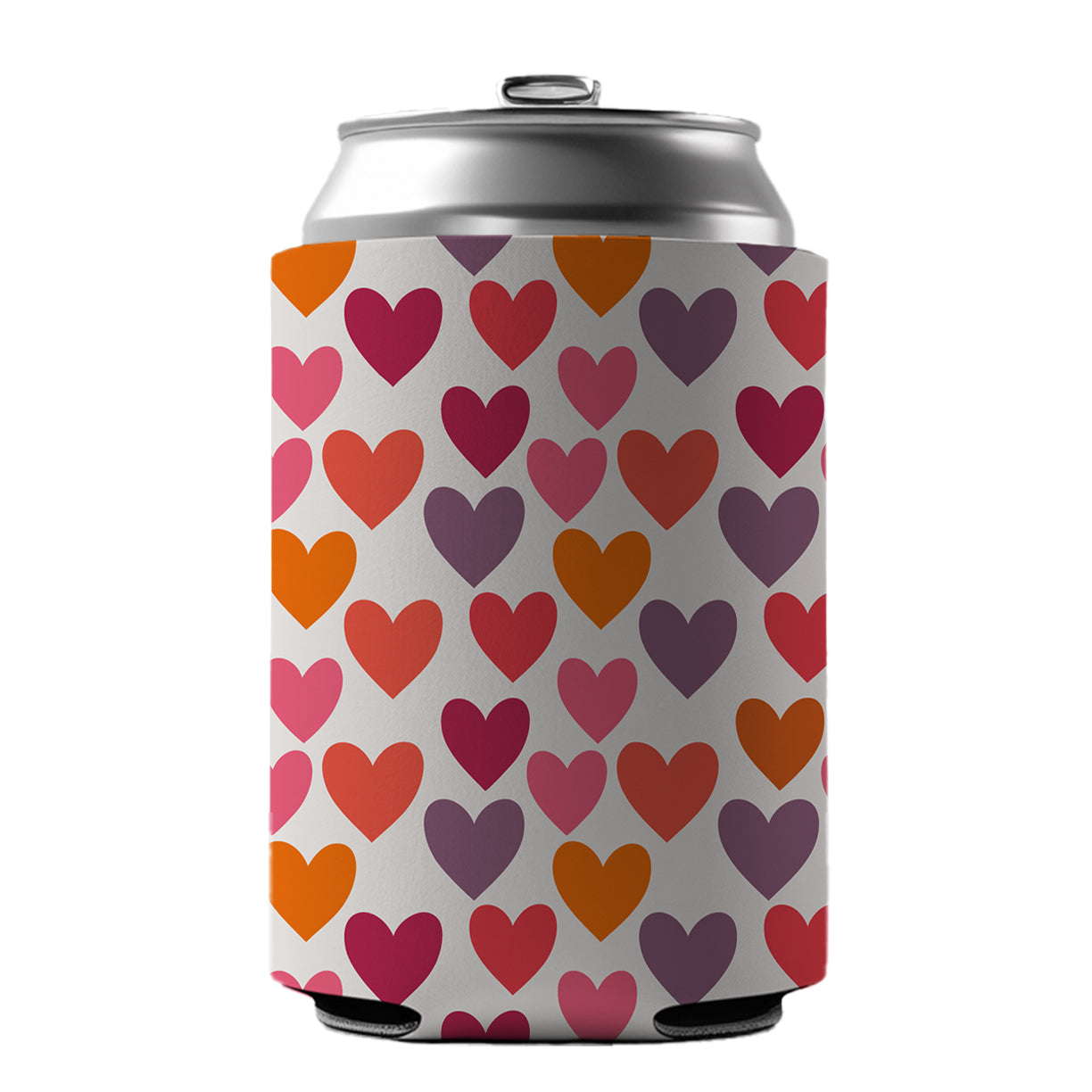 Hearts Purple Pink Orange Valentines Day Anniversary Love Can Cooler Beer Soda Drink Insulated Holder Sleeve Hugger