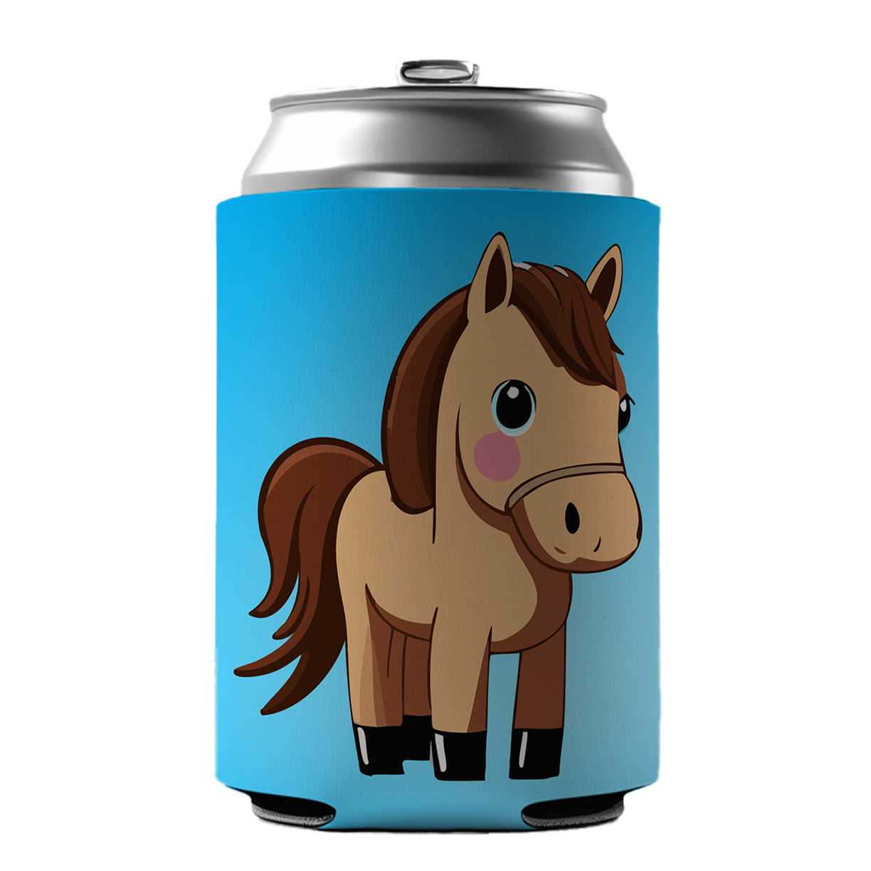 Horse Chibi Cute Standing Can Cooler Beer Soda Drink Insulated Holder Sleeve Hugger