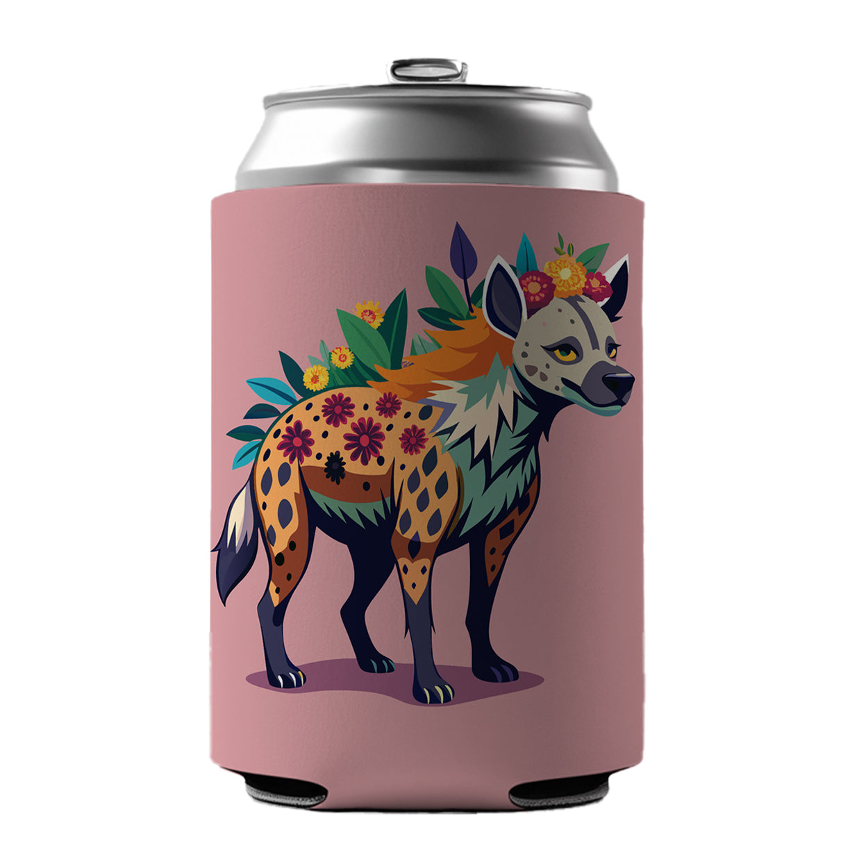 Hyena Floral Flowers Can Cooler Beer Soda Drink Insulated Holder Sleeve Hugger