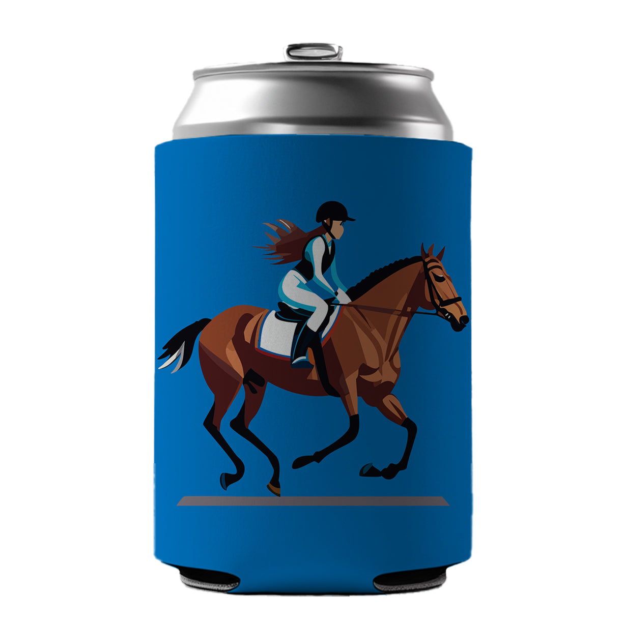 Jockey Riding Horse Racing Woman Can Cooler Beer Soda Drink Insulated Holder Sleeve Hugger