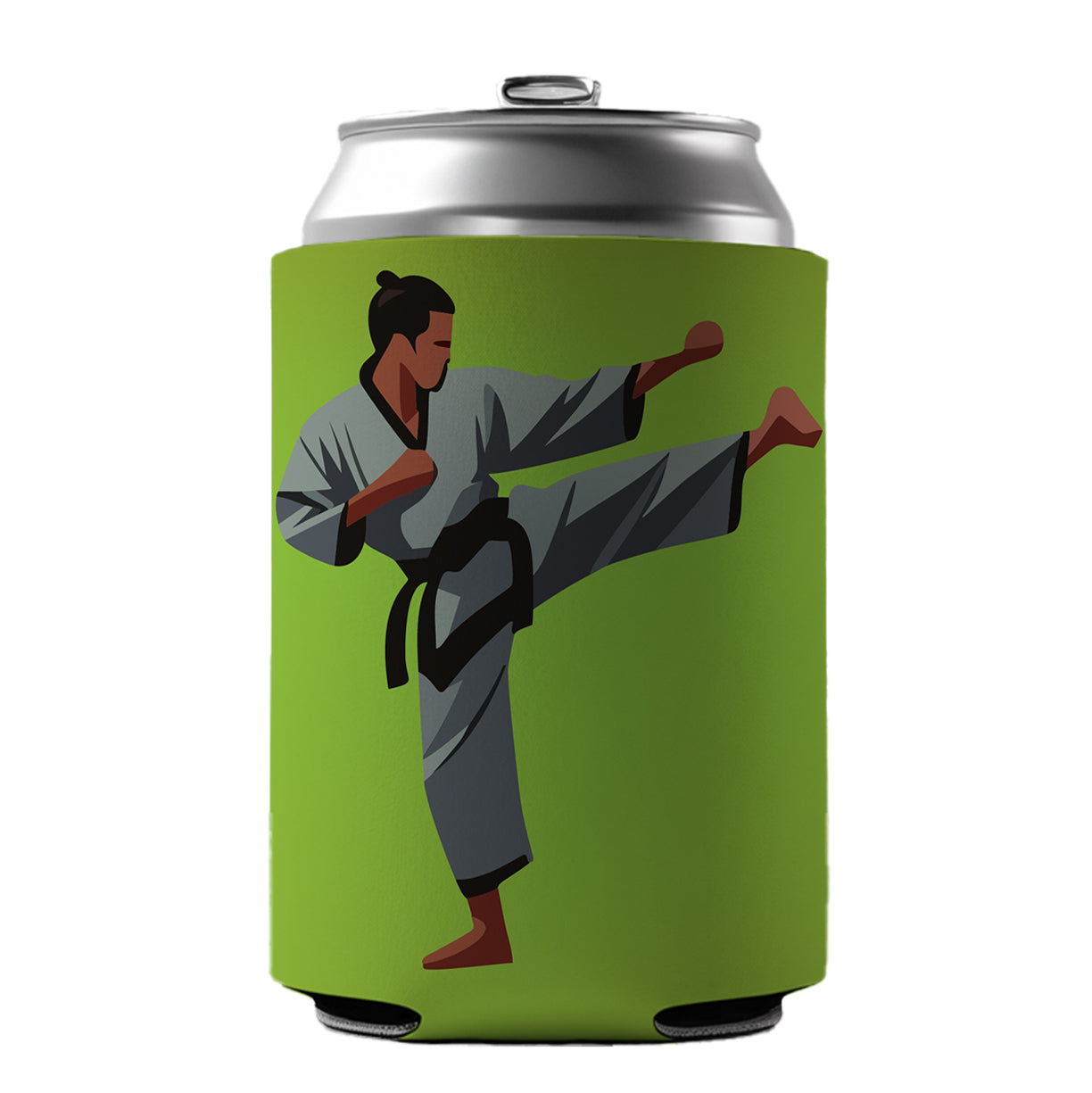 Karate Man Kick Can Cooler Beer Soda Drink Insulated Holder Sleeve Hugger