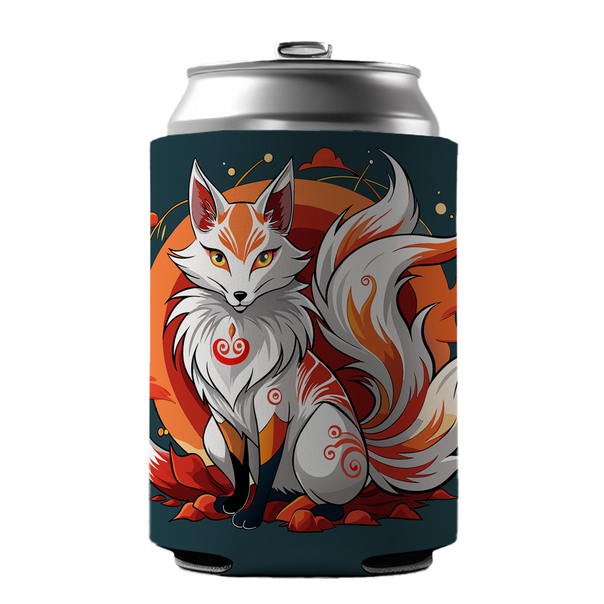 Kitsune Fox Japanese Folklore Can Cooler Beer Soda Drink Insulated Holder Sleeve Hugger