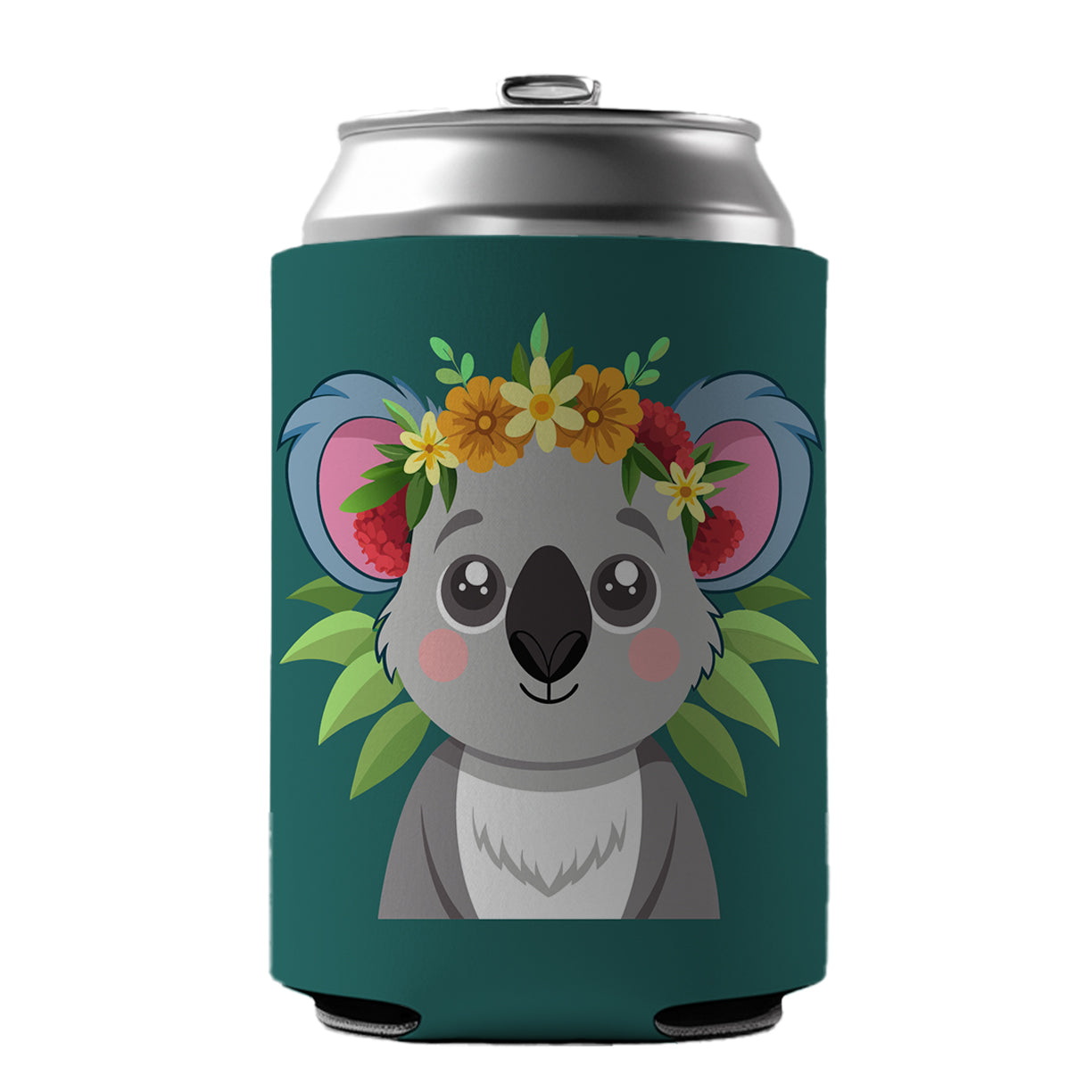Koala Head Floral Flowers Can Cooler Beer Soda Drink Insulated Holder Sleeve Hugger
