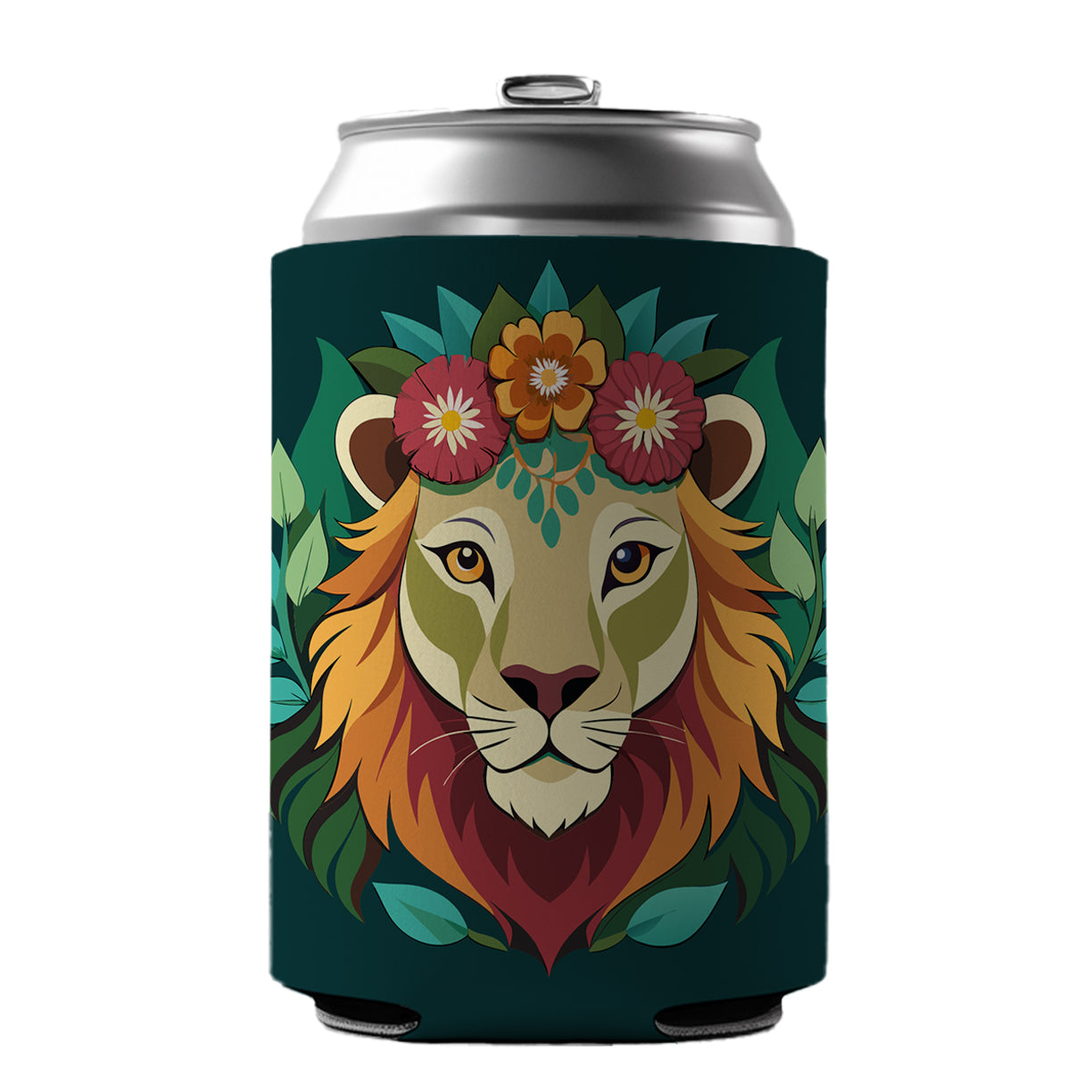 Lion Head Floral Flowers Can Cooler Beer Soda Drink Insulated Holder Sleeve Hugger