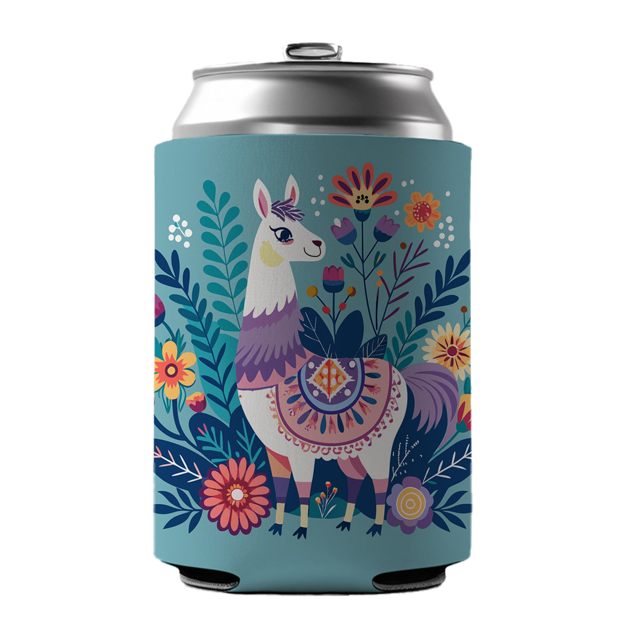 Llama Alpaca Floral Flowers Can Cooler Beer Soda Drink Insulated Holder Sleeve Hugger