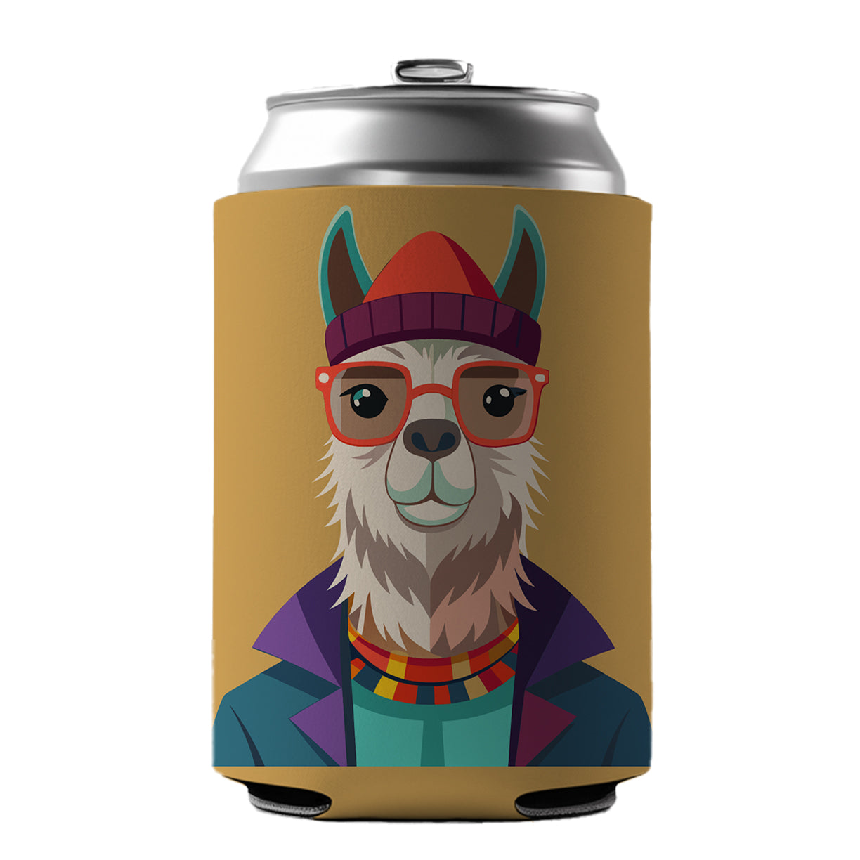 Llama Hipster Funny Wearing Glasses Hat Can Cooler Beer Soda Drink Insulated Holder Sleeve Hugger