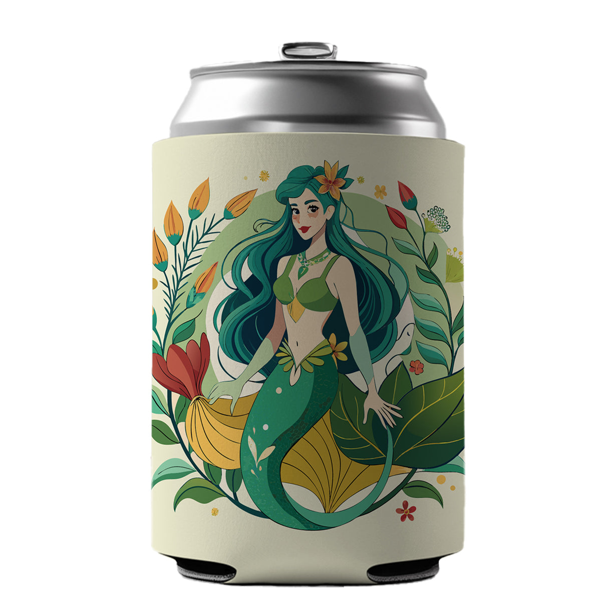 Mermaid Under Sea Botanical Art Nouveau Can Cooler Beer Soda Drink Insulated Holder Sleeve Hugger