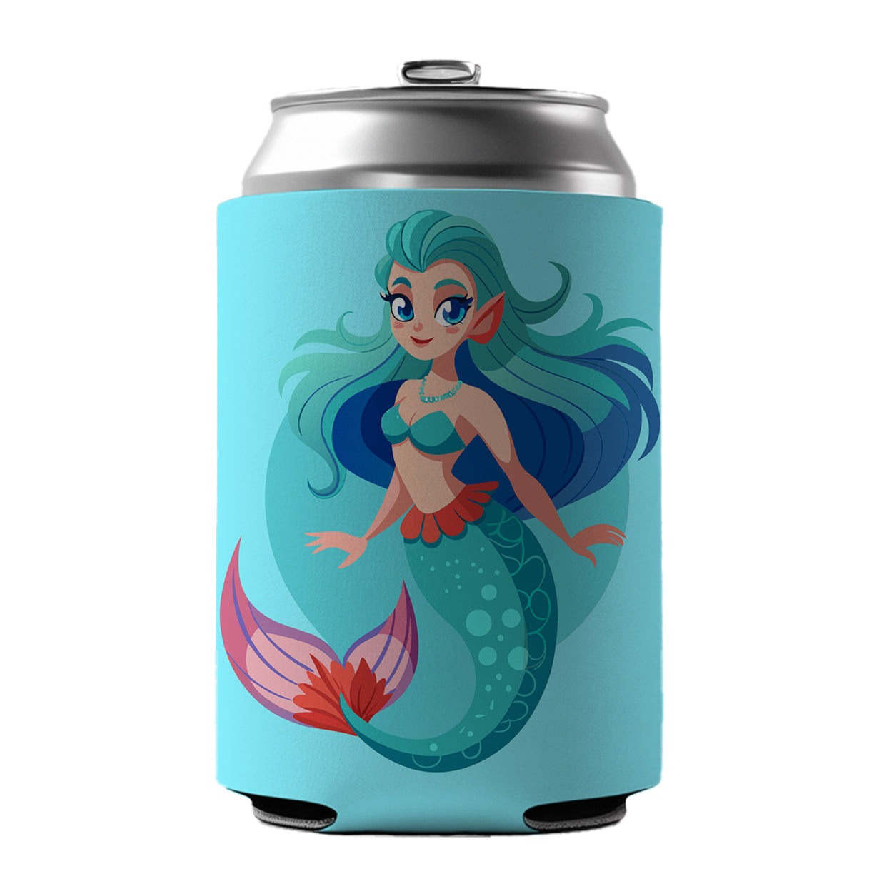 Mermaid with Blue Hair Can Cooler Beer Soda Drink Insulated Holder Sleeve Hugger