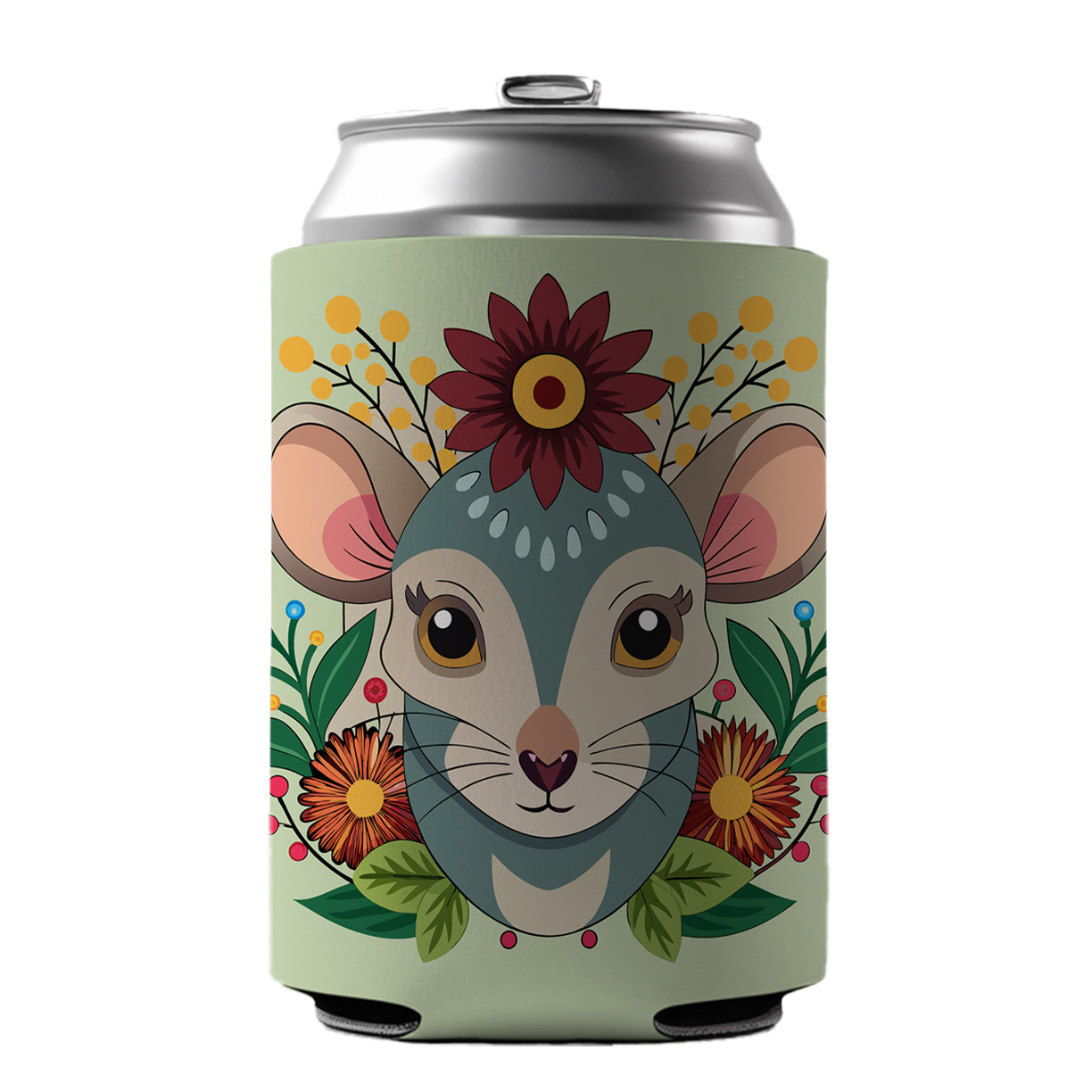 Mouse Floral Flowers Can Cooler Beer Soda Drink Insulated Holder Sleeve Hugger